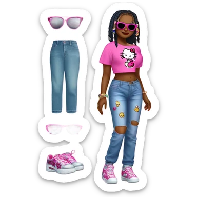 Hello kitty in y2k clothing sticker