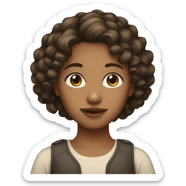 A dark brown and curly short hair girl with  light brown skin sticker