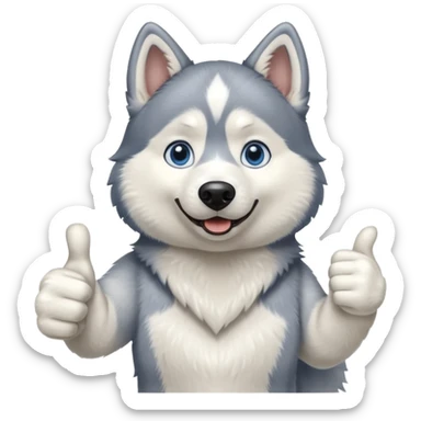 A husky dog with blue eyes doing a thumbs up sticker
