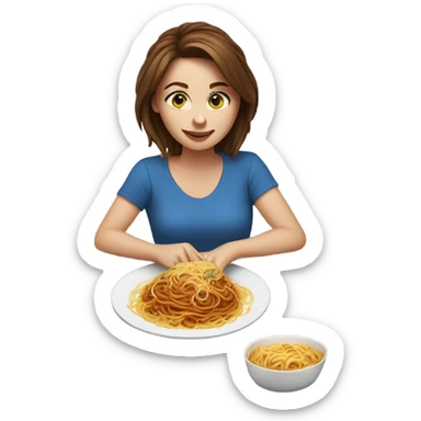 White girl blue eyes brown hair eating spaghetti  sticker