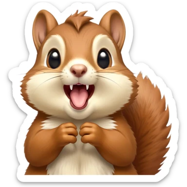 cinematic-cute-yawning squirrel-portrait-emoji,-head-tilted-playfully-and-inquisitively,-featuring-a-fluffy,-vibrant-auburn-fur-with-a-delicate-cream-belly-and-a-bushy-tail,wide-open yawn, revealing a soft grey  -round,-sparkling-eyes-filled-with-curious-mischief, sticker
