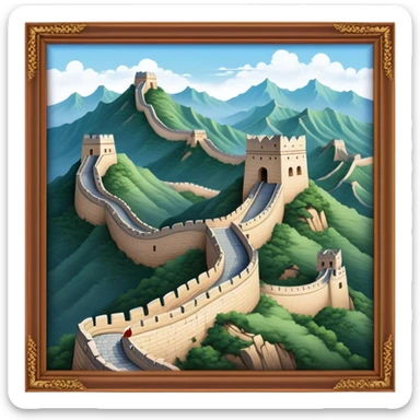 Cinematic Realistic Great Wall of China Landmark Emoji, depicted as ancient fortifications winding across majestic mountains, rendered with intricate detail and dramatic lighting. sticker