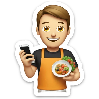 happy person showing food on a smartphone  sticker