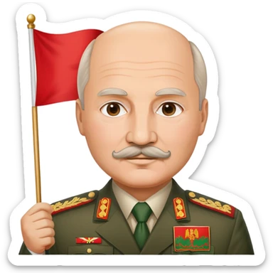 Alexander Lukashenko with mustache holding Belarus flag sticker