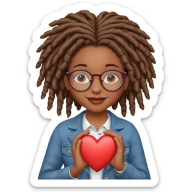 African American Girl Scout with glasses and locs holding a heart sticker