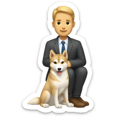 A couple man and woman, with in the middle of them. A Husky. Golden beige sticker
