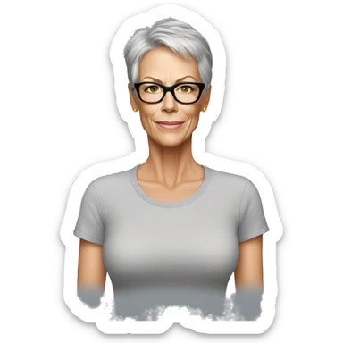 brunette Jamie Lee Curtis wearing tee sticker