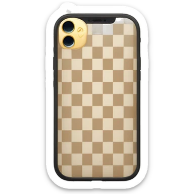 white iPhone 14 with beige checkered case sticker