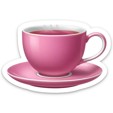 dark pink teacup filled with tea, placed on a matching pink saucer, with gentle steam rising from the cup.  sticker