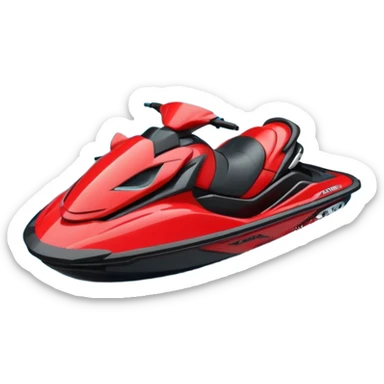 jet ski (red black and white all in the same amount. maybe a red a bit more dominant) on the sea. show the sea under the jet ski - blue with turquoise. no sky - white background instead sticker