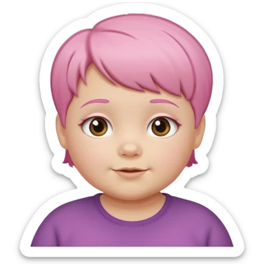 un nene blanco rellenito con pelo corto rosa,  con la sonrisa para abajo como edta ☹️ pero no enojado, la sonrisa caida las puntas para abajo como esta sonrisa ☹️ la sonrisa asi pero los OJOS mas felices, con las cejas color marron claritas no rosadas las cejas el nene asi esta perfecto sticker