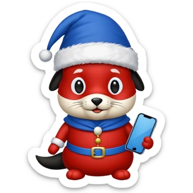 Zorro animal  con gorro de navida y ropa azul para una de repuesto de celular  sticker