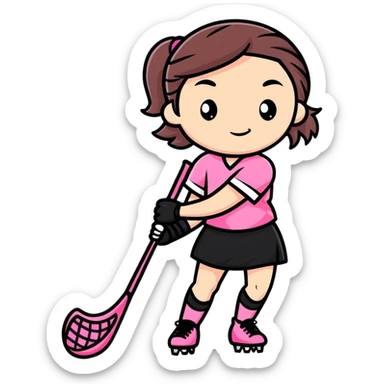 Women lacrosse player with a pink stick and black uniform and pink cleats  sticker