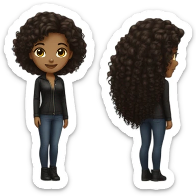 woman light brown skin long dark curly hair with black cat sticker