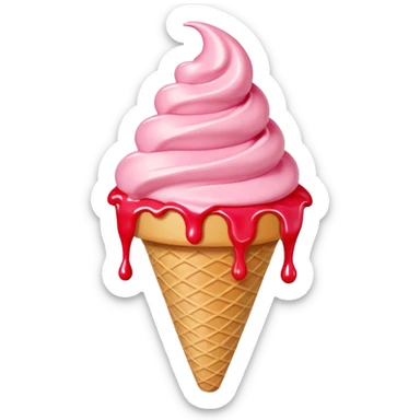vanilla ice cream cone with strawberry sauces sticker