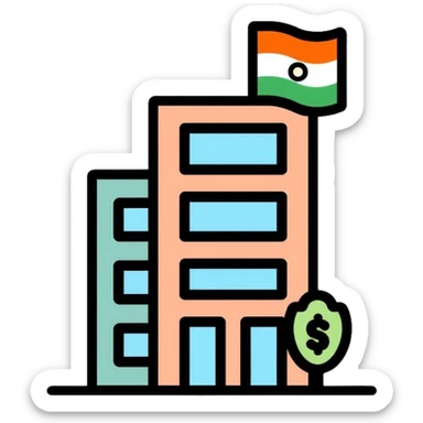 business building with Indian flag, representing nationalization of private business in India sticker