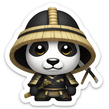 A black skined male samurai with a big panda head sticker