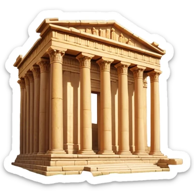 Baalbek temple – Cinematic Realistic Baalbek Temple, depicted as an ancient Roman temple complex with towering columns and intricately carved stone details, bathed in golden sunlight and dramatic shadows that evoke timeless historical grandeur. sticker