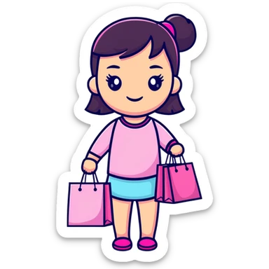 Fashionable girly girl with sparkles, pink accessories, and shopping bags sticker