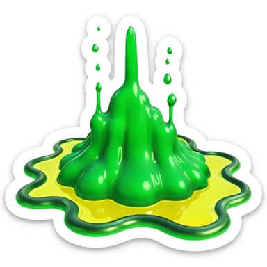 3D render of Green Ooze Puddle, toxic waste aesthetic, neon green bubbling liquid, caution yellow metal, industrial warning texture, . sticker