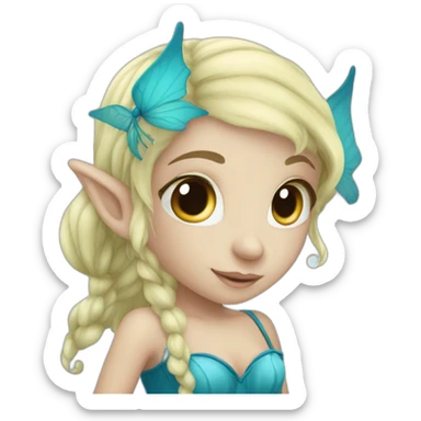 cute marine blue elf fairy with long hair sticker
