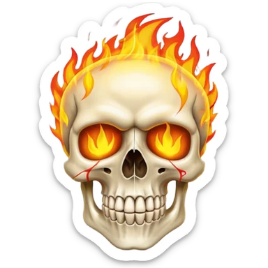 A skull burning with fire sticker