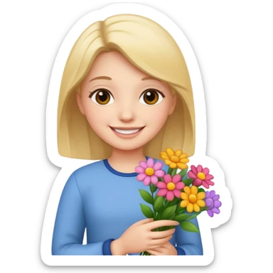 дівчинка що тримає в руках квіти sticker
