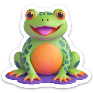 hybrid creature with a green tortoise shell, webbed frog feet, happy dog face sticker