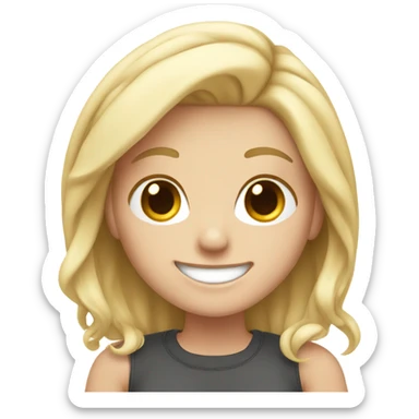 White girl with a big smile sticker