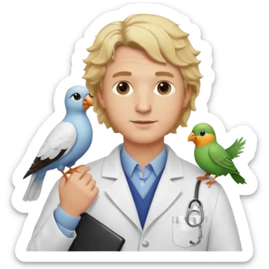 a blonde wavy hair man vet with a bird on his shoulder sticker