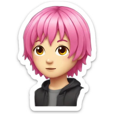 A demon with pink hair cut theme anime sticker