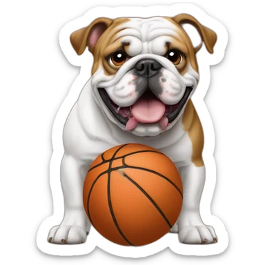 English bulldog on a basketball ball with two visible teeths sticker