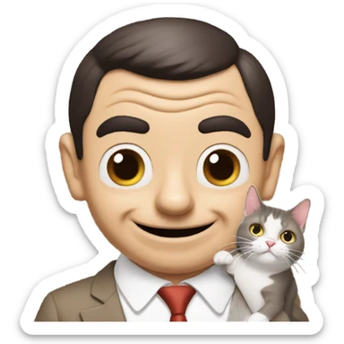 mr Bean has a cat in his hand sticker