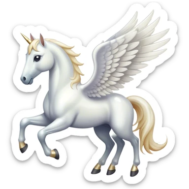 "Create a Pegasus emoji with white wings, a sleek horse body, and a magical glow. Add soft gradients and subtle sparkles for a mythical touch." sticker