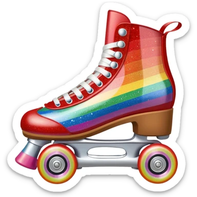 red vintage glitter roller skate with a white leather boot, rainbow stripes glitter sticker