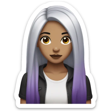 Dark Purple long hair girl tan black eyes emo makeup sticker