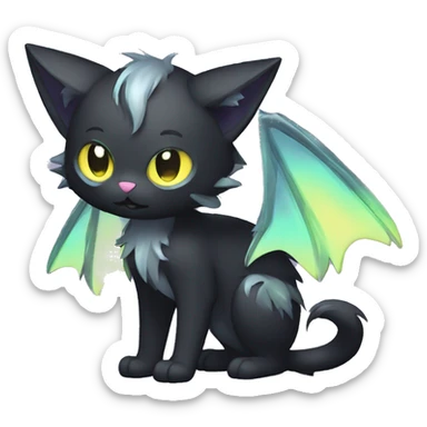 Shiny Shy Cool Punk Black beautiful fantasy Kawaii Ethereal Sona Fakemon-cat-animal with edgy bat-wings-ears Full Body sticker