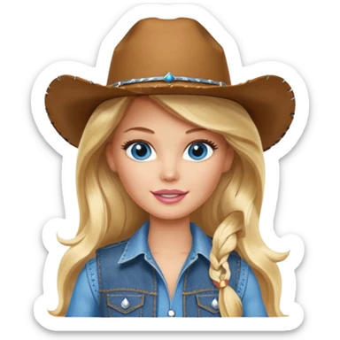 Barbie cowgirl with long blonde hair and blue eyes sticker