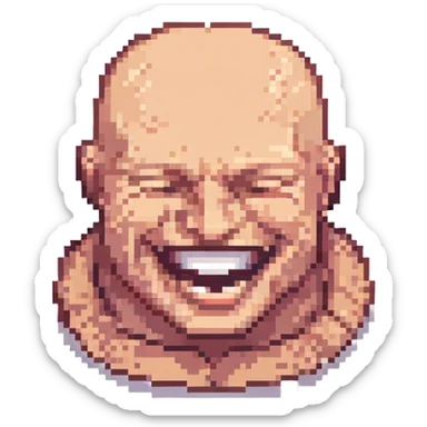 buff bald man laughing, pixel art style sticker