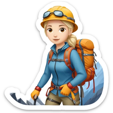woman mountain climbing, female mountaineer with hiking gear sticker