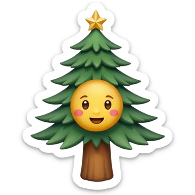 Un emoji représentant un petit sapin stylisé, sans bouche, avec deux grands yeux de biche brillants couleur cannelle. Style minimaliste, mignon et expressif, comme un sticker ou un emoji moderne. Fond parfaitement transparent, haute qualité, bien centré. sticker