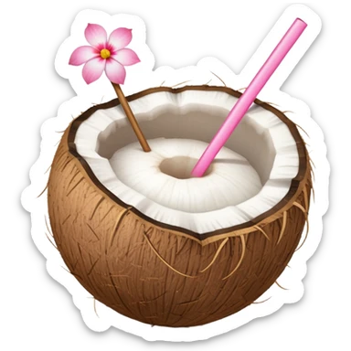 coconut with straw and little pink flowers sticker