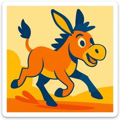 a running donkey, vibrant and energetic sticker