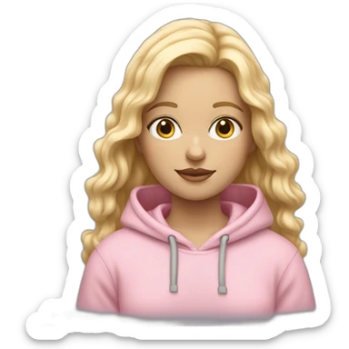 Girl with a White skin and wavy blond hair and pastel pink hoodie  sticker
