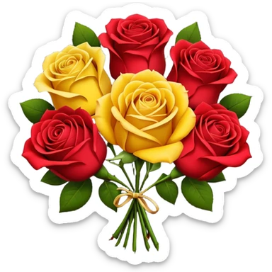 Yellow rose and red rose bouquet with black paper sticker