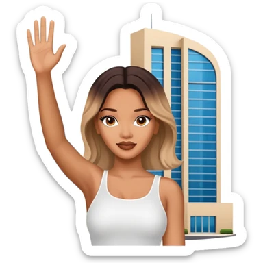 rhianna saying hello dubai on the building in dubai meme sticker