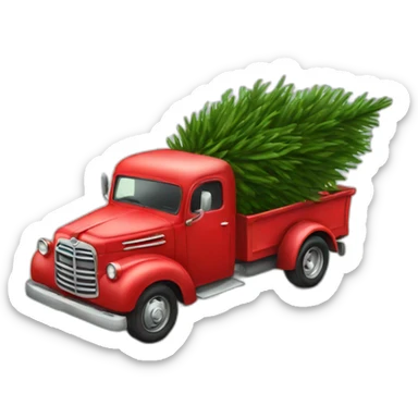 Little red truck hauling a Christmastree sticker