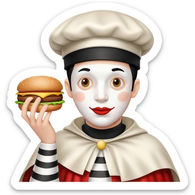 caped mime stealing hamburgers sticker