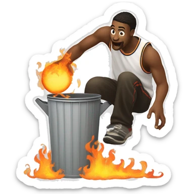 A man dunking a flaming ball into a trash can sticker