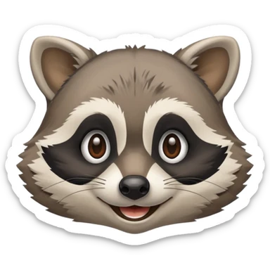 grey smiling raccoon, plain, no shadows sticker